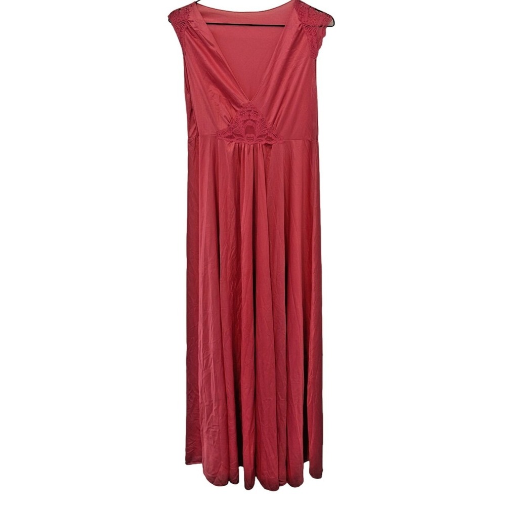 Vintage Van Raalte Silk Nightgown Womens Medium Pink Lace‎ Maxi